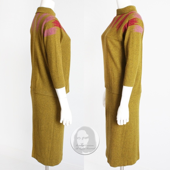Bonnie Cashin Cashmere Sweater and Skirt Suit 2pc Intarsia Knit Saks 1960s Rare - Picture 6 of 9
